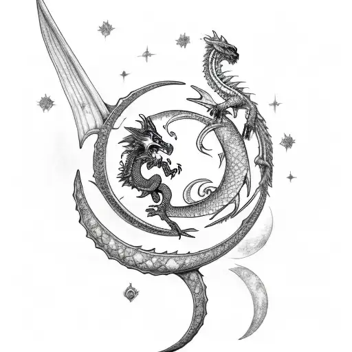 A Crescent Moon With A Dragon Protecting It