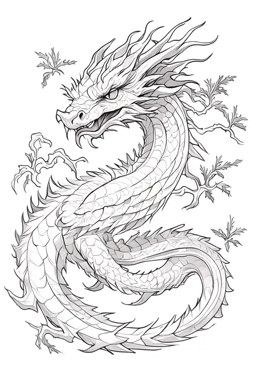 Dragon With Evergreen Tree Branches