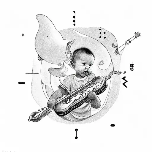 A Baby Playing A Musical Instrument Surrounded By Zodiac Signs