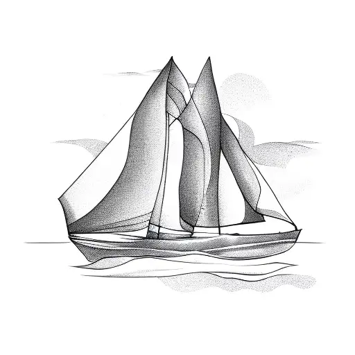 One Line Sea And Sailboat