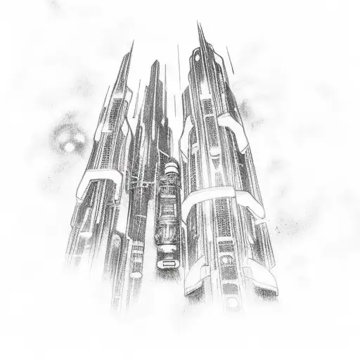 Incorporate Elements Of Anime And Gaming Into A Tattoo Depicting A Futuristic Cityscape
