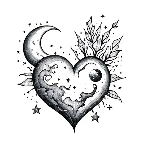 Heart With The Moon And Stars Coming Out