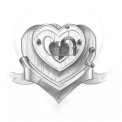 A Sketch-style Tattoo Of A Heart-shaped Lock With The Initials Of You And Your Wife Engraved On It