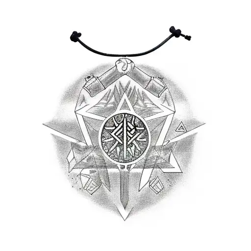 Stone Bead Bracelet Tattoo Stencil Engraved With Runes