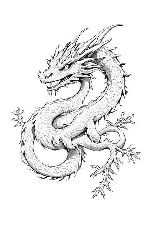 Dragon Wrapped Around A Evergreen Tree Branches