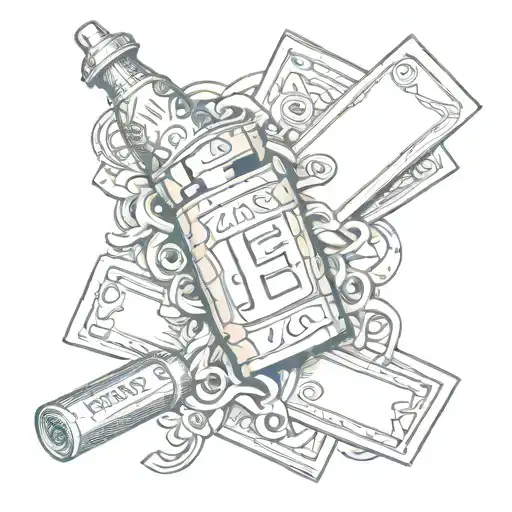 Yung Jefe Letters Forearm With Cards Surrounded And Money With Black Shading