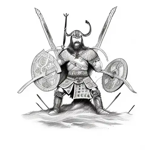 A Sketch-style Tattoo Of A Viking Warrior Engaged In A Fetish-themed Battle