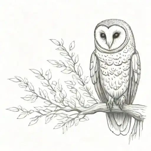 Barn Owl Perched On A Tree Branch
