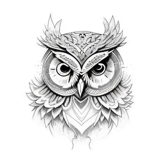 An Owl Tattoo With Intricate Ornament Details