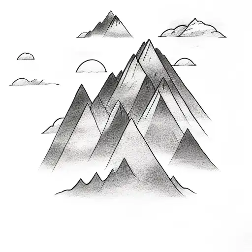 A Sketch-style Tattoo Of A Tribal Mountain Peak Surrounded By Clouds