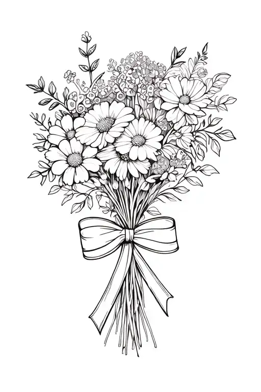 March And August Birth Flower Bouquet Tied Together With A Ribbon