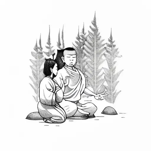 Monk Meditating In Forest On Parents Hands