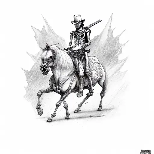 Skeleton Gunslinger On A Horse
