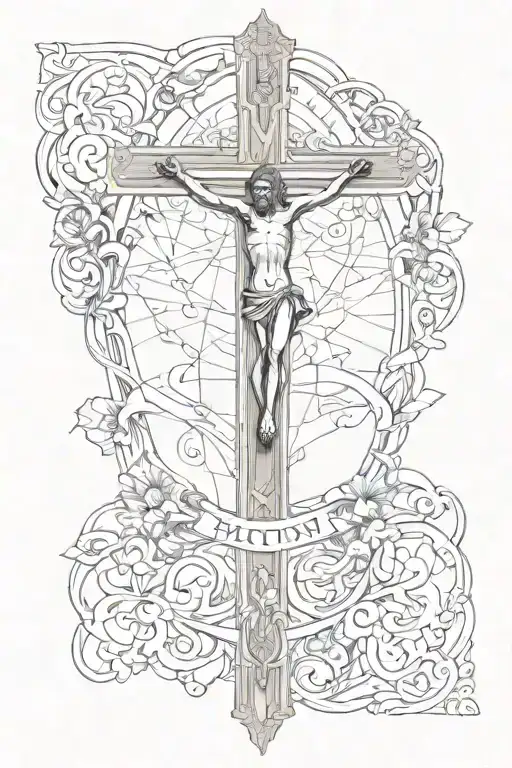 Black Outline Crucifix With The Word Hatton In The Middle