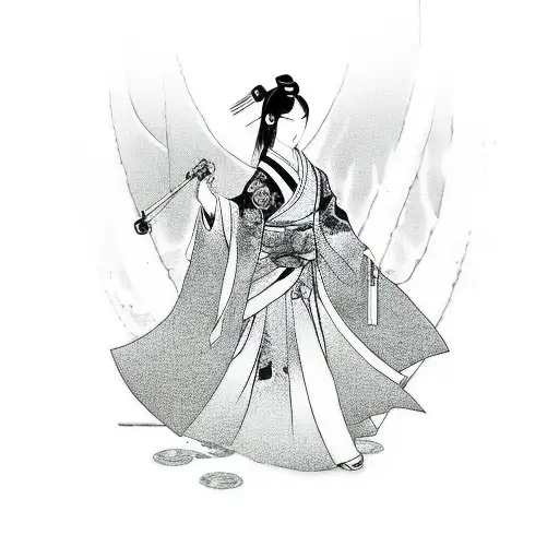 Japanese Geisha With Cyberpunk Style With