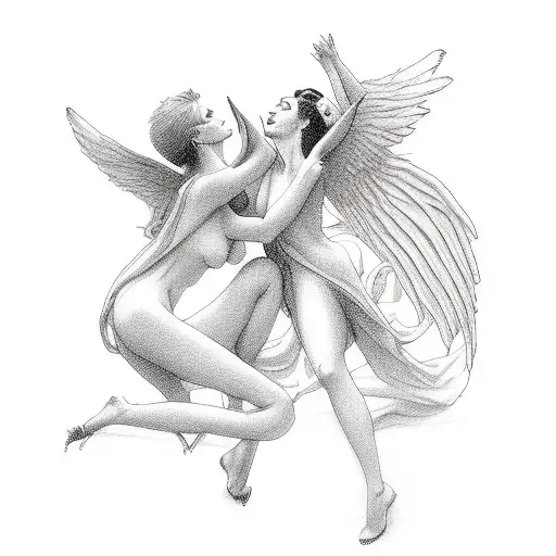 Sexy Angel And Devil Kissing
