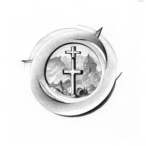 Christian Cross And Crescent Moon