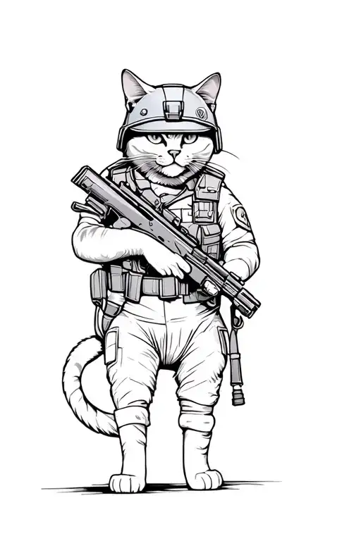 Cat Wearing A Uniform And Helmet And Holding A Rifle Looking Serious Vector
