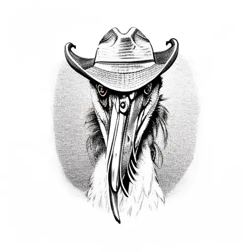 A Shoebill Stork With A Cowboy Hat And Revolver