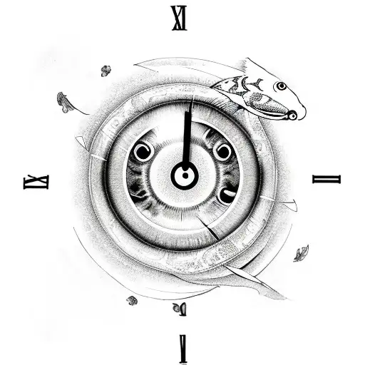 Eye Clock Two Koi Fishes