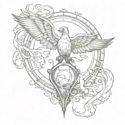 Phoenix Rising From Broken Hourglass Combined