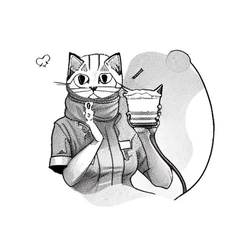 A Nurse Holding A Boba Drink With A Cat Perched On Her Shoulder