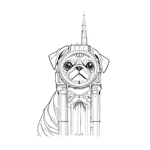 Clock Tower Merged With Futuristic Cyber Punk Pug