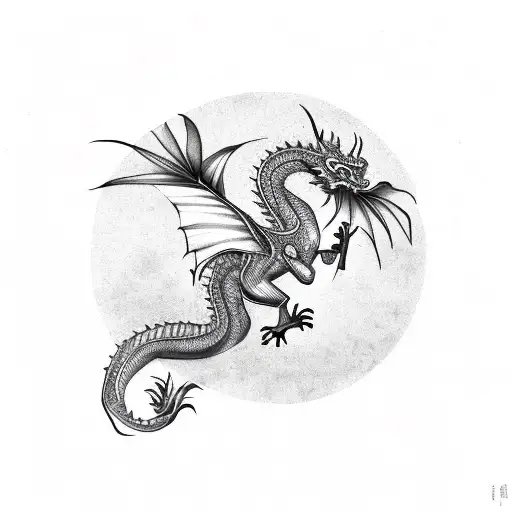 Asian Dragon Spinning Around A Palm Tree