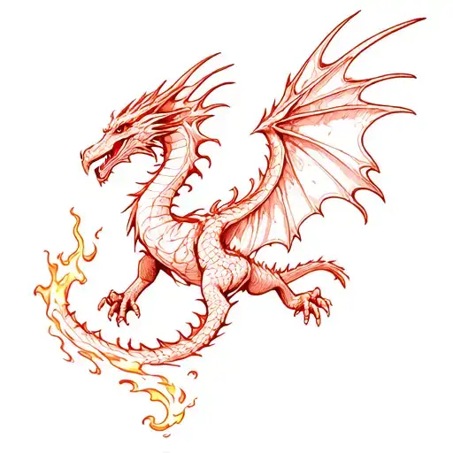 Dragon Flying In Fire With Wings