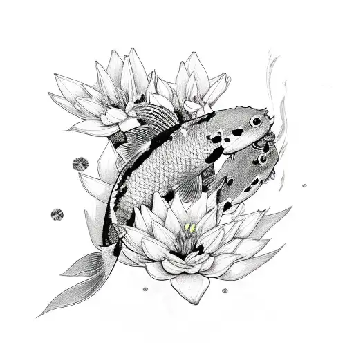 Koi Fish With Lilies