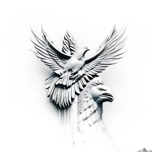 A Stone Statue Saluting In The Middle Of A Fountain With A Blue Bird On Its Shoulder