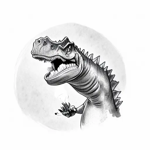 A Cute Grumpy Dinosaur Smoking A Cigarette