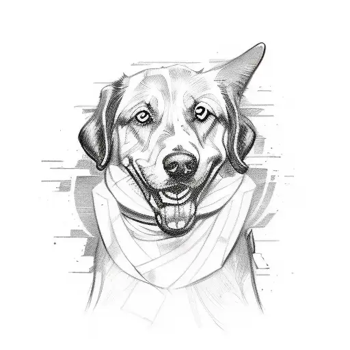 A Sketch-style Tattoo Design With A Playful Depiction Of A Dog