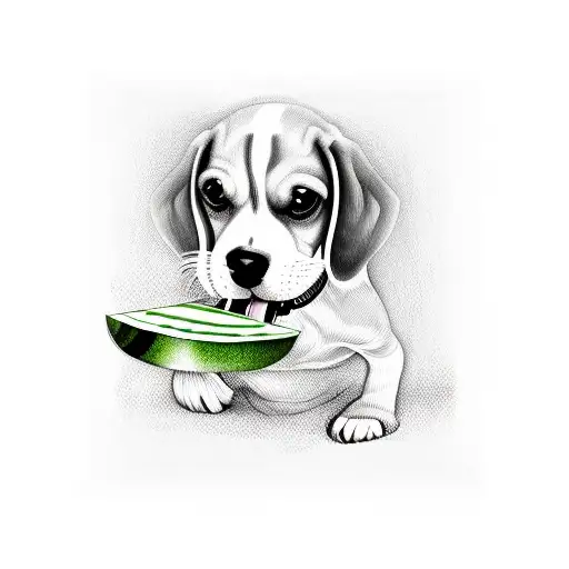 Beagle Dog Eating Watermelon