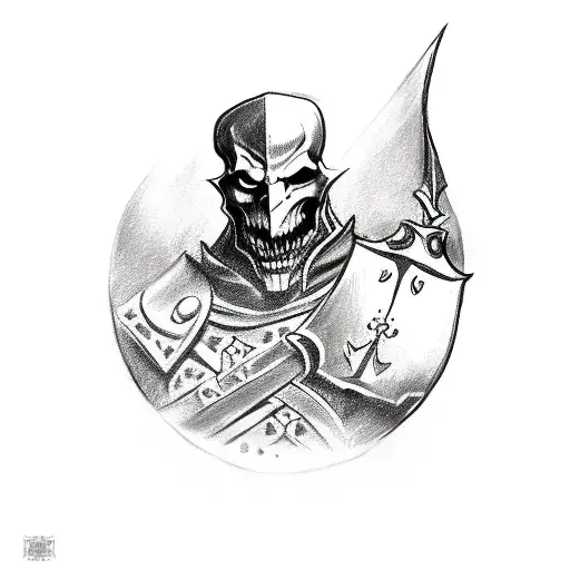 A Sketch-style Tattoo Of Sir Daniel Fortesque From Medievil Wielding His Sword And Shield