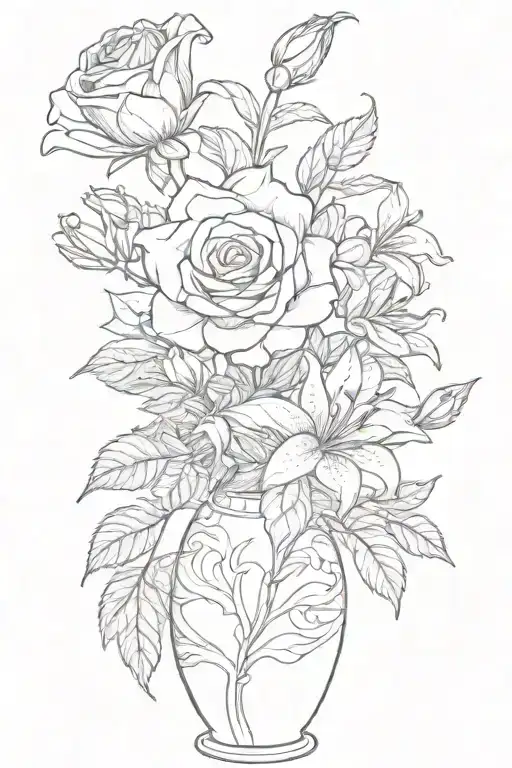 Rose And Lily Flowers In Vase