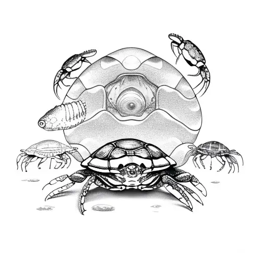 Crab And Turtle With Jellyfish