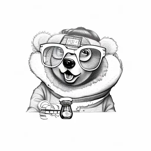 Honey Bear With Glasses And A Bottle Of Coke