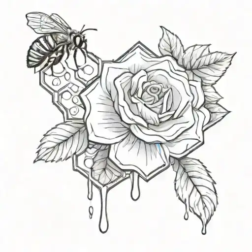 Honeycomb With Honey Dripping To A Rose