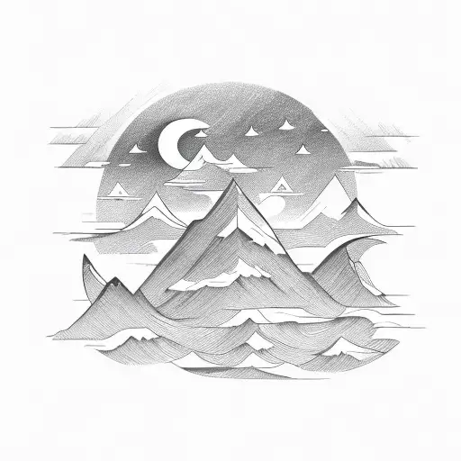 M Shaped Mountain Cresent Moon Two Stars Above Mountain
