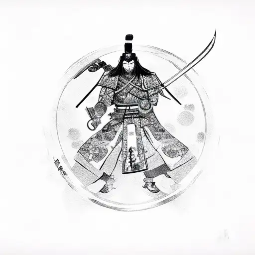 Anime-inspired Samurai Warrior Surrounded By Chinese Calligraphy