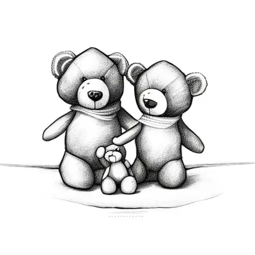 Two Cartoon Teddy Bears Cuddling Bigger One Is A Dad Little One Is A Daughter