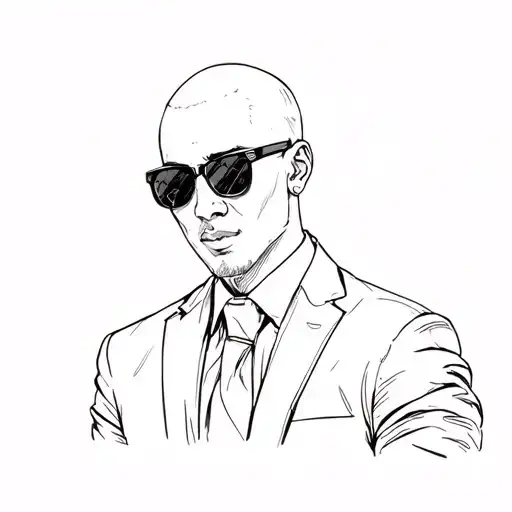 Bald Young Guy In Sunglasses And Business Suit
