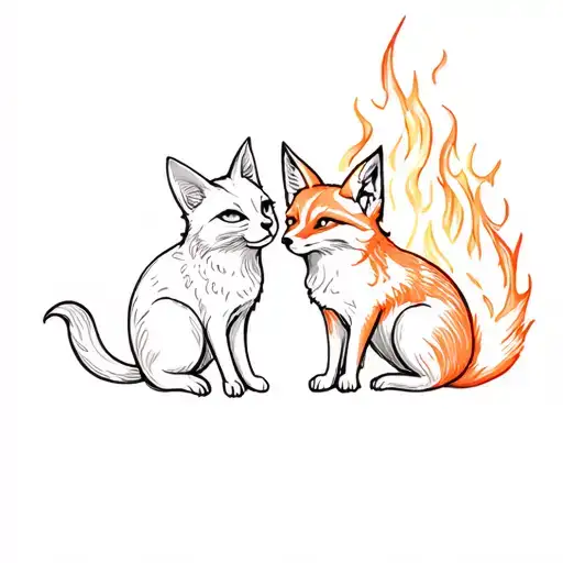 Cat And Fox In Fire