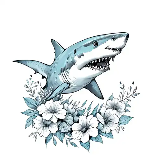 Shark For Women And Flowers Surrounding Them