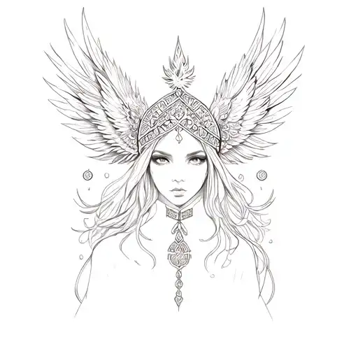 Firebird Girl In A Kokoshnik And Slavic Ornament On The Background