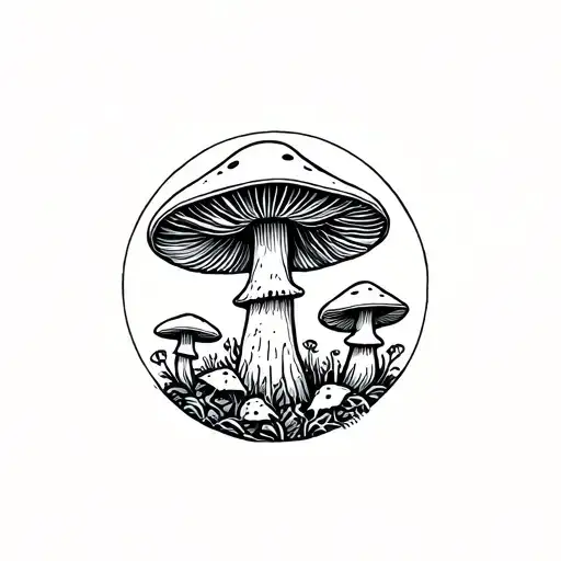 Minimilist Mushroom Tattoo Small In Circle Can Have Multiple Mushrroms