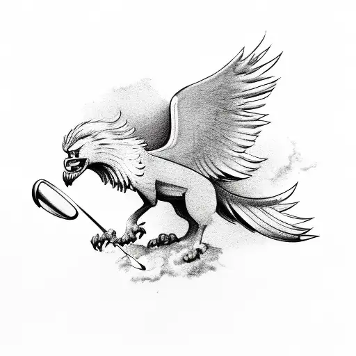 A Griffin Soaring Through The Sky With A Golf Club In Its Talons