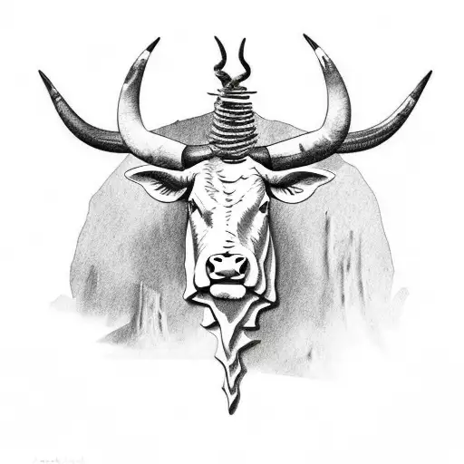 Texas Longhorn With Cactus In The Background