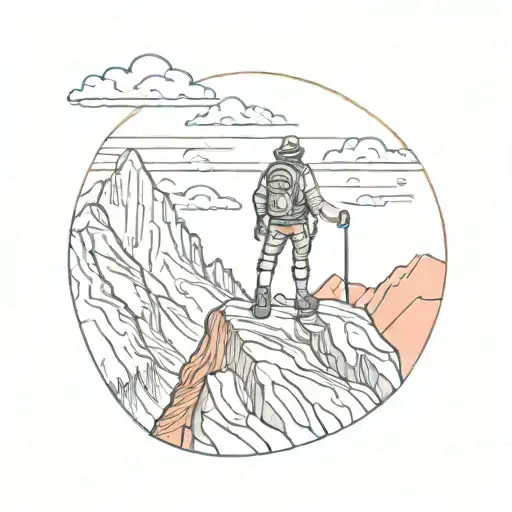 A Hiker Traversing A Mountain Range With A Colorful Sunset In The Background